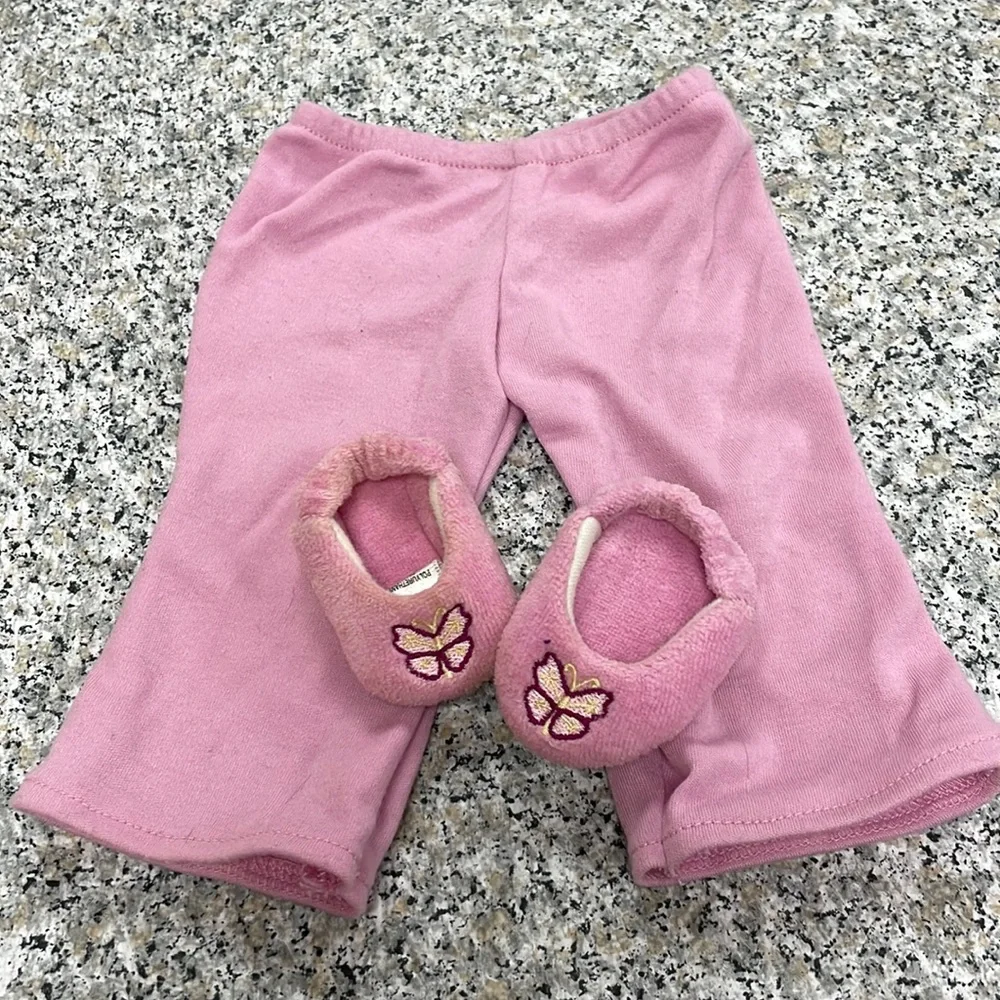 Retired American Girl Pink Julie’s Pajama Bottoms and slippers. - Picture 1 of 6
